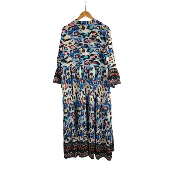 Multi-Color Bohemian Maxi Dress With Vibrant Patterns & 3/4 Sleeves - Picture 2 of 5